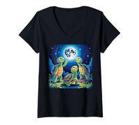 Mujer I Love Turtles Sea Costume Tres Tortugas aullando a la luna Camiseta Cuello V