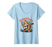 Mujer I Love Turtles Sea Playing Guitarra Rock Star Rock and Roll Camiseta Cuello V