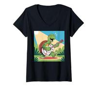 Mujer I Love Turtles Sea Playing Guitarra Rock Star Rock and Roll Camiseta Cuello V