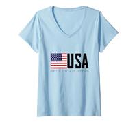 Mujer I Love USA, Enjoy Cool USA United States of America Flag Camiseta Cuello V