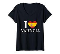 Mujer I Love Valencia España Corazón Bandera España Camiseta Cuello V
