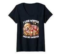 Mujer I Love Winter Dog Graphic For Mom Golden Retriever Christmas Camiseta Cuello V