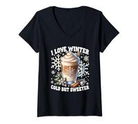 Mujer I Love Winter Saying For Coffee Lover Women Let It Snow Camiseta Cuello V