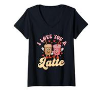 Mujer I Love You A Latte - Desayuno para Amantes del café por la mañana Camiseta Cuello V