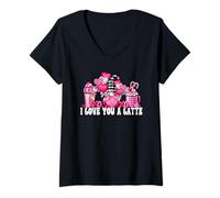 Mujer I Love You A Latte Pink Buffalo Plaid Decor Valentines GNOME Camiseta Cuello V