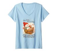 Mujer I’m Fine This Is Fine Snowman Just Having A Meltdown Camiseta Cuello V