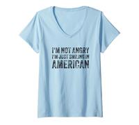 Mujer I’m Not Angry I’m Just Smiling In American For Men Women Camiseta Cuello V