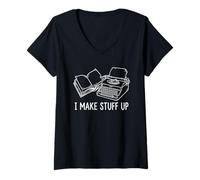 Mujer I Make Stuff Up Vintage Máquina de Escribir Escritor Autor Periodista Camiseta Cuello V