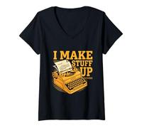 Mujer I Make Stuff Up Vintage Máquina de Escribir Escritor Autor Periodista Camiseta Cuello V