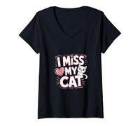 Mujer I Miss My Cat Amor de dueño de mascota ||--- Camiseta Cuello V