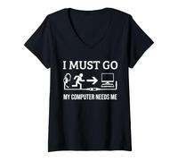 Mujer I Must Go My Computer Needs Me - Juego de codificación para desarrolladores de Jugadores Camiseta Cuello V