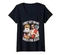 Mujer I Only Get On My Knees For Jesus Unwearable Aduld Humor Camiseta Cuello V