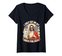 Mujer I Only Get On My Knees For Jesus Unwearable Aduld Humor Camiseta Cuello V