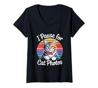 Mujer I Pause For Cat Photos Camiseta Cuello V