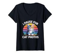 Mujer I Pause For Cat Photos Camiseta Cuello V