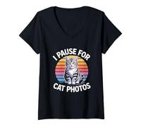 Mujer I Pause For Cat Photos Camiseta Cuello V