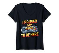 Mujer I Paused My Game To Be Here Funny Video Game Controller Camiseta Cuello V