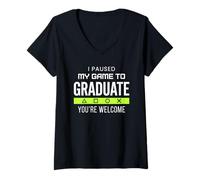 Mujer I Paused My Game To Graduate Graduate Funny Gamer Grad Camiseta Cuello V