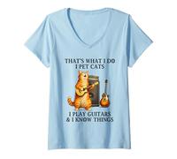 Mujer I Pet Cats Play Guitars and I Know Things Funny Guitarist Camiseta Cuello V
