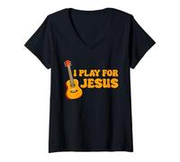 Mujer I Play For Jesus Church Músico Niños Guitarra Religiosa Camiseta Cuello V