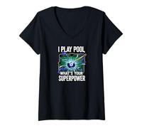 Mujer I Play Pool What's Your Superpower 8 Ball Billiards Player Camiseta Cuello V