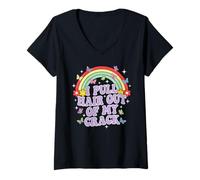 Mujer I Pull Hair out of my Crack, Humor Divertido para Adultos, Arco Iris Camiseta Cuello V