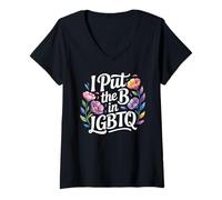 Mujer I Put The B In LGBTQ Identidad del Orgullo Bi - Camiseta Cuello V