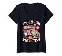 Mujer I Put The Tism In Patriotism Dinosaur - Gafas de Sol con Bandera de EE. UU Camiseta Cuello V