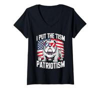 Mujer I Put The Tism In Patriotism English Bulldog Camiseta Cuello V