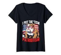 Mujer I Put The Tism In Patriotism English Bulldog Camiseta Cuello V