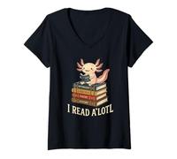 Mujer I Read A Lotl Cute Axolotl Book Lover Juego de Palabras Camiseta Cuello V