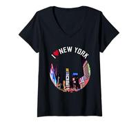 Mujer I Red Heart Amo la Ciudad de Nueva York NYC Times Square Me Encanta NY Camiseta Cuello V