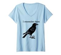 Mujer I Remember Faces Funny Crow Camiseta Cuello V