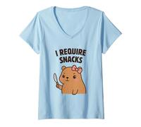Mujer I Require Snacks Capybara Funny Cute Food Meme Camiseta Cuello V