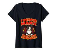 Mujer I Rescue Manx Cat What's Your Superpower Funny Cats Lover Camiseta Cuello V