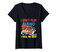 Mujer i rock the keys piano música teclado ropa teclado classi Camiseta Cuello V