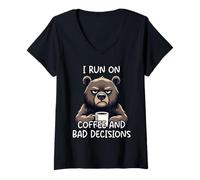 Mujer I Run On Coffee and Bad Decisions Camiseta Cuello V