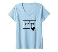 Mujer I Said Yes Compromiso Compromiso Prometido Pareja Corazón Camiseta Cuello V