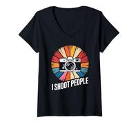 Mujer I Shoot People Cámara Divertida Fotografía Retro Mujeres Hombres Camiseta Cuello V