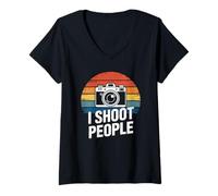 Mujer I Shoot People Cámara Divertida Fotografía Retro Mujeres Hombres Camiseta Cuello V