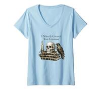 Mujer I Silently Correct Your Grammar Skull Raven Funny Teacher Camiseta Cuello V