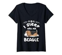 Mujer I Sleep with My Beagle Dog Sleeping Funny Puppy Dogs Lovers Camiseta Cuello V