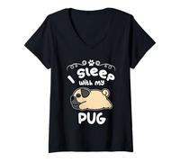 Mujer I Sleep with My Pug Dog Sleeping Funny Puppy Dogs Lovers Camiseta Cuello V
