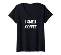Mujer I Smell Coffee Funny Caffeine Lover Clothing Decor and Mugs Camiseta Cuello V
