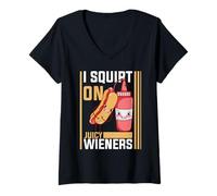 Mujer I Squirt On Juicy Wieners Funny BBQ Ketchup Design Camiseta Cuello V