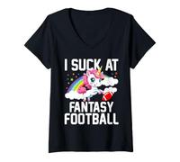 Mujer I Suck at Fantasy Football Unicorn Fantasy Football Loser Camiseta Cuello V