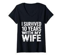 Mujer I Survived 10 Years with My Wife Aniversario Marido - Camiseta Cuello V