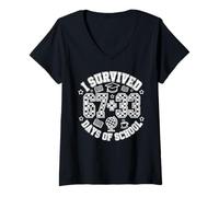 Mujer I Survived 67+33 Days of School Funny 100th Day of School Camiseta Cuello V