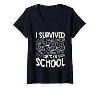 Mujer I Survived 67 + 33 Days School Teacher Kids 100th Day School Camiseta Cuello V