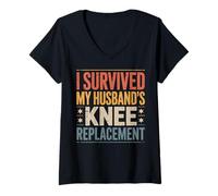 Mujer I Survived My Husbands Knee Replacement Cirugia Articular Camiseta Cuello V